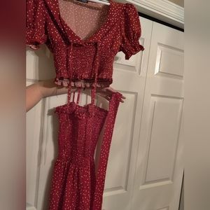 Shein Red Polka Dot Skirt and Crop Top